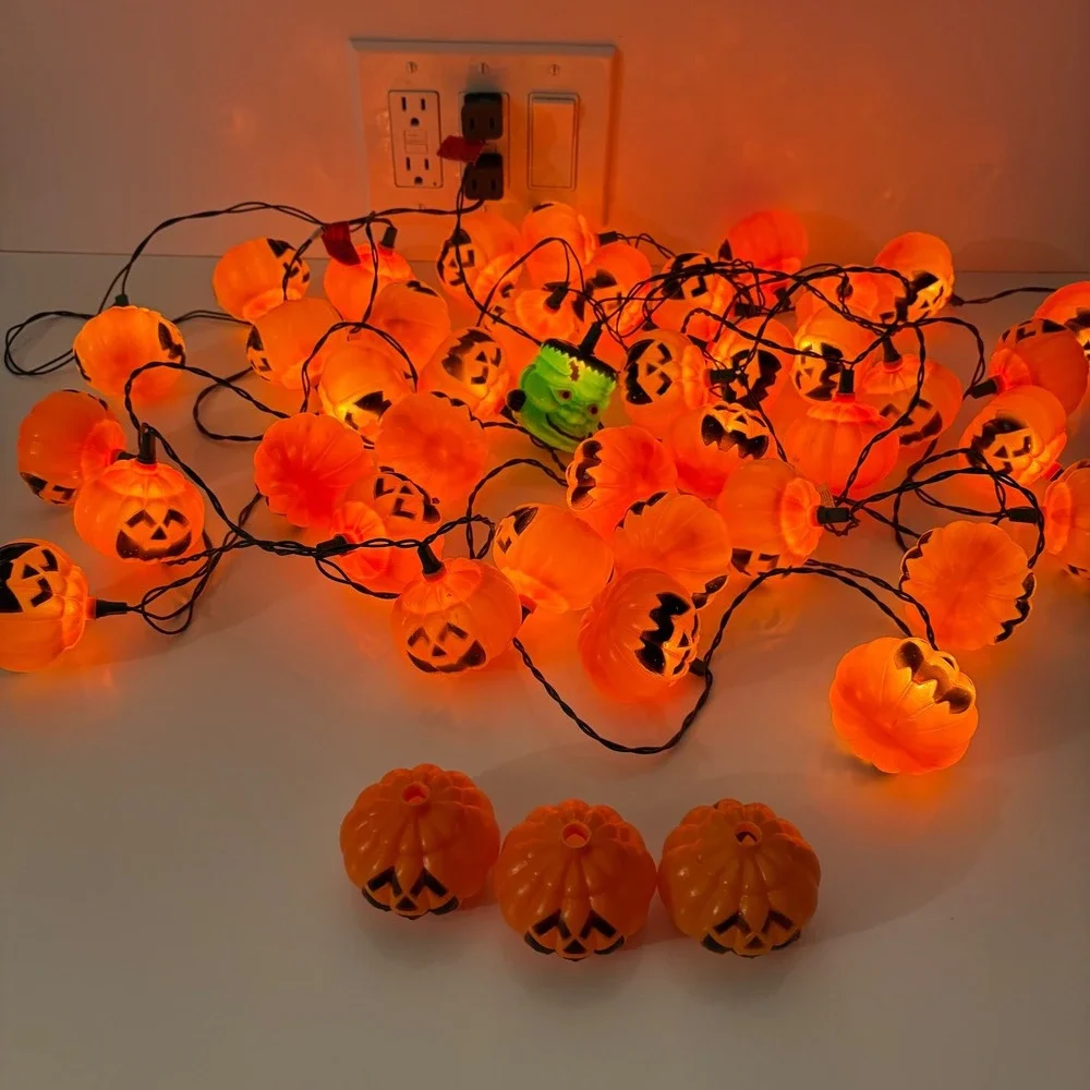 42+ Halloween String Lights Jack O Lantern‎ & Frankenstein Decoration Blow Mold